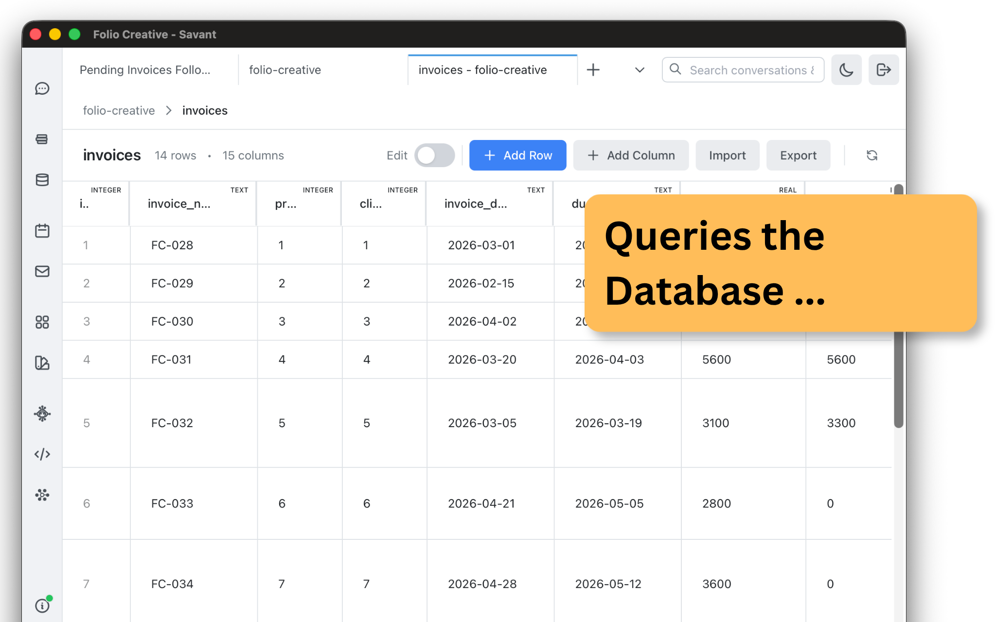 Savant queries the invoice database