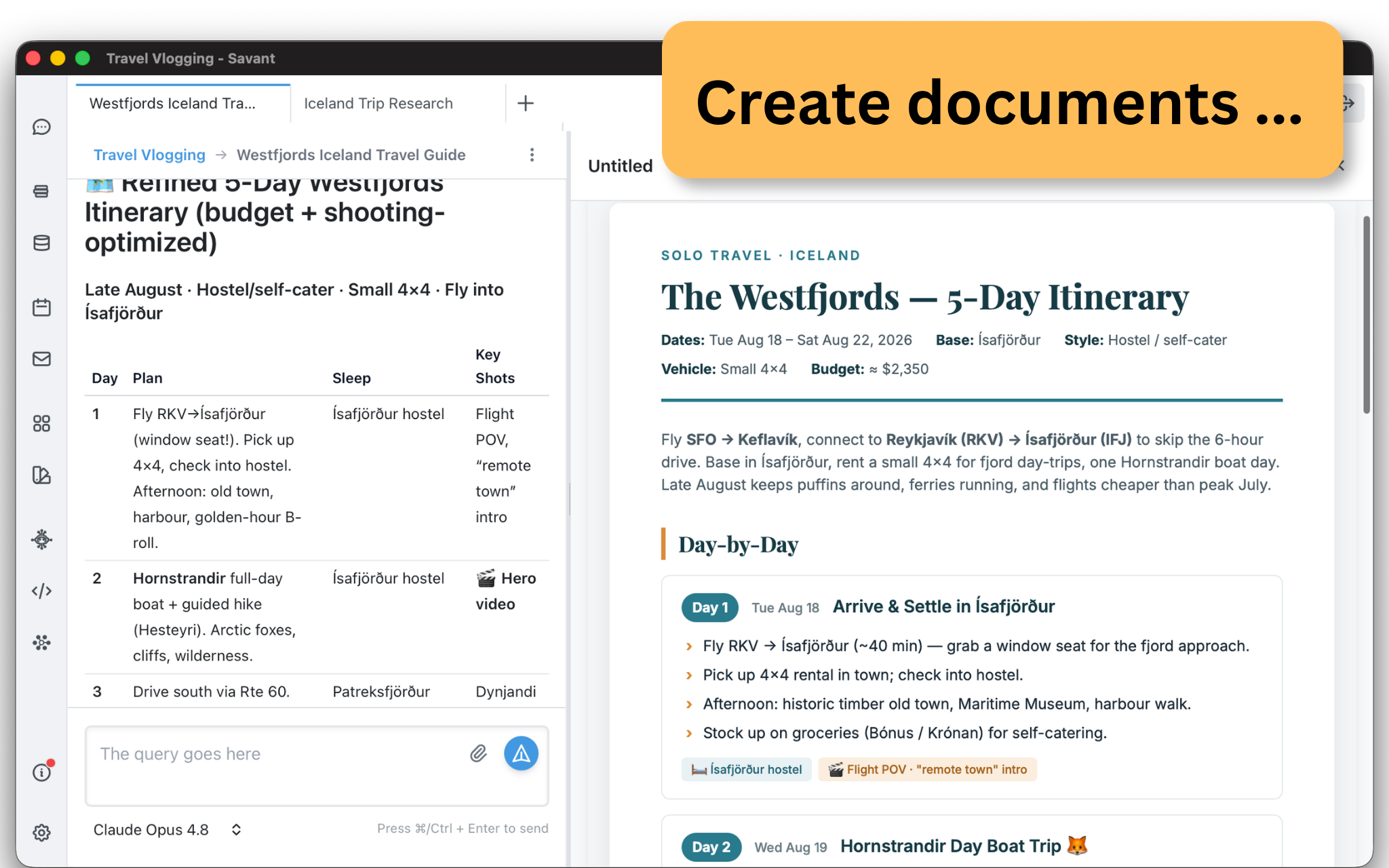 Writing the itinerary document